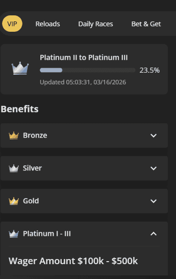 Dboy24 Platinum II VIP status at BetOnline